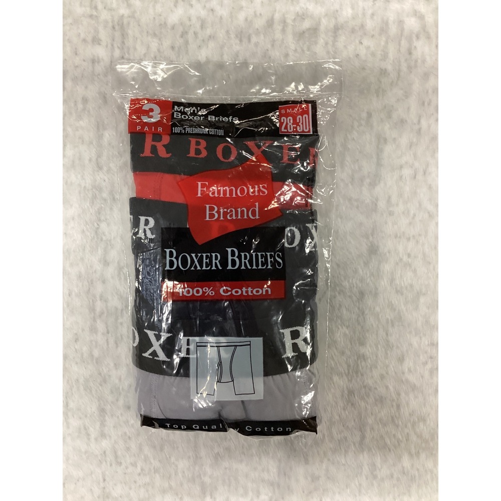 Famous Brand Men's Boxer‎ Briefs 3-Pack 100% Preshrunk Cotton Small 28-30 New